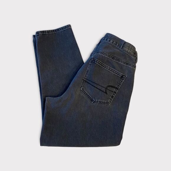 American Eagle Black Mom Straight Leg Hi Waisted Denim Jeans - Picture 4 of 8